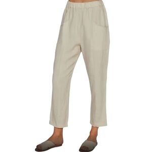 NEW MATE The Label L 100% Linen Pull On Pockets High Waisted Pants Natural